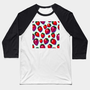 Realistic Strawberry Pattern Watercolor Painting Baseball T-Shirt